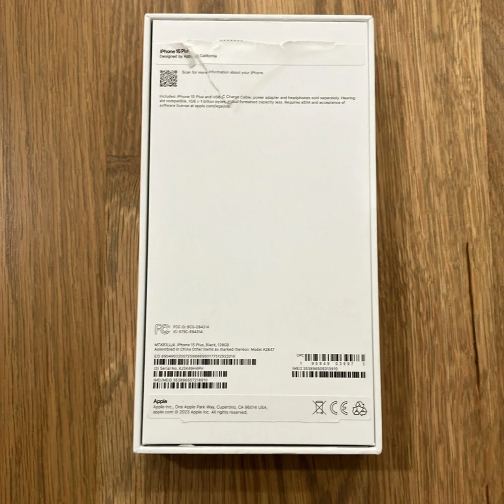 Apple Black iPhone 15 Plus White Box EMPTY BOX ONLY